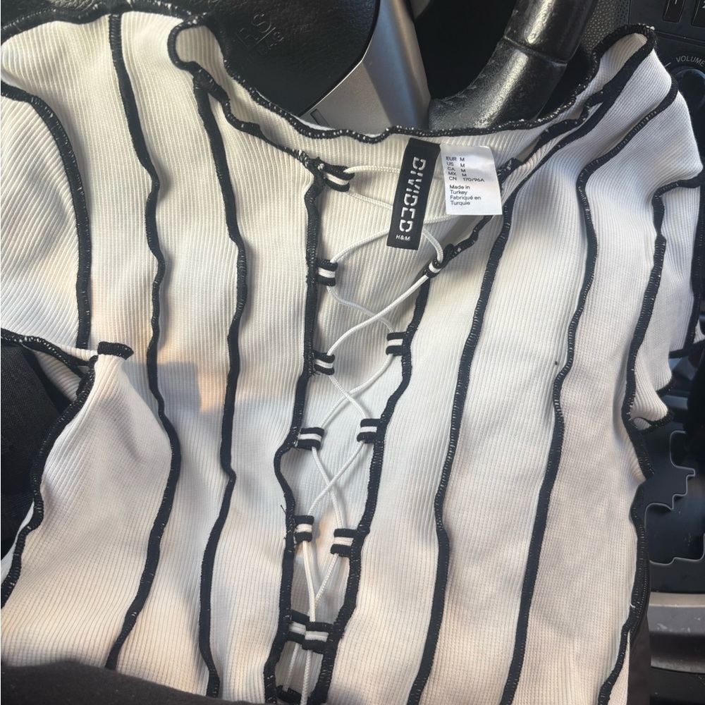 Divided Black and White Lace-Up Top